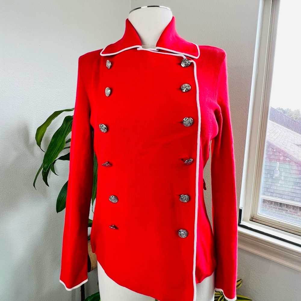RARE VINTAGE BLOOMINGDALE’S RED MILITARY STYLE KNIT JACKET